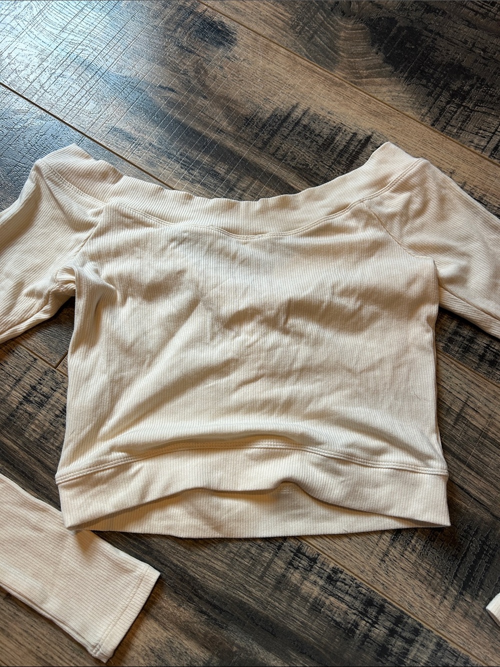 Washed Cream Off-Shoulder Ribbed Crop Top with Button Detail - Picture 4 of 4
